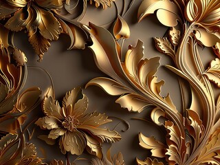 Wall Mural - 3d golden flowers background,golden background,3d floral background