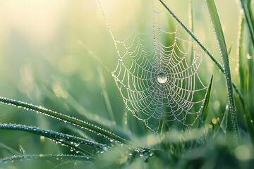 spider web with dew drops in the morning