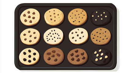 Poster - Group of cookies laid out evenly on a smooth, flat tray, sweet illustration