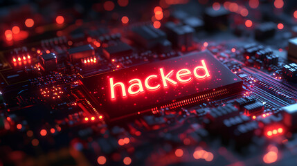 A computer chip with the word hacked on it