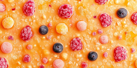 Poster - Close-up of fruit-based sweet showing dense, cohesive texture with scattered fruit bits, sweet illustration