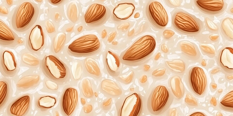 Poster - Close-up of nougat showing light, airy consistency with scattered almonds, sweet illustration art