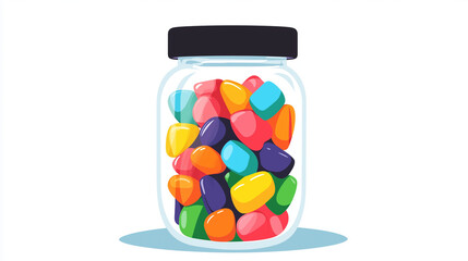 Poster - Glass jar filled with gummies, colorful shapes visible through the glass, sweet illustration art