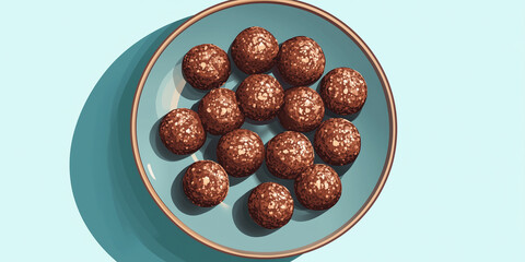 Canvas Print - Energy balls stacked on a flat round plate, sweet illustration