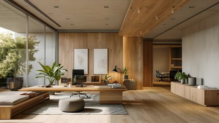 Poster - Modern Minimalist Wooden Office Interior Design