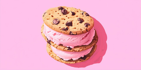 Wall Mural - Ice cream sandwich with ice cream layered between soft-baked cookies, sweet illustration