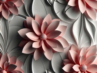 Wall Mural - 3d pink and white flowers,3d abstract background,3d abstract background with flowers