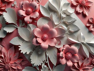 Wall Mural - 3d pink and white flowers,3d abstract background,3d abstract background with flowers