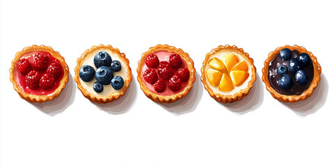 Wall Mural - Line of five tarts evenly placed, no visible background or decorations, sweet illustration