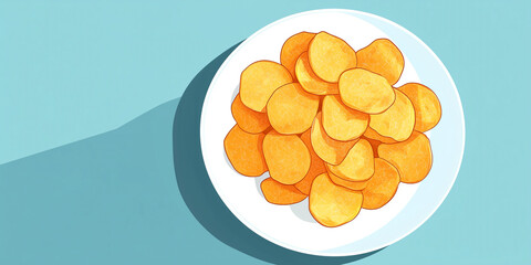 Wall Mural - A pile of round fruit chips placed neatly on a plain white ceramic plate, sweet illustration