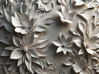 Wall Mural - 3d white seamless background with leaves,white flower background,3d abstract floral background