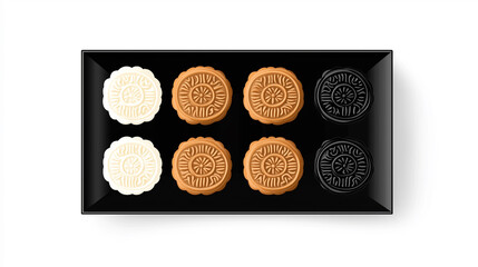 Wall Mural - Several mooncakes arranged in a straight line on a square ceramic plate, sweet illustration