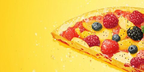 Poster - Slice of fruit-based treat showing solid, textured surface with fruit pieces throughout, sweet illustration art