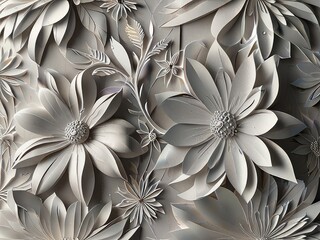 Wall Mural - 3d white seamless background with leaves,white flower background,3d abstract floral background