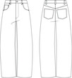 © sin - mid waist mid waist straight wide leg baggy balloon denim jean 5 pocket pant trouser template technical drawing flat sketch cad mockup fashion man design style model