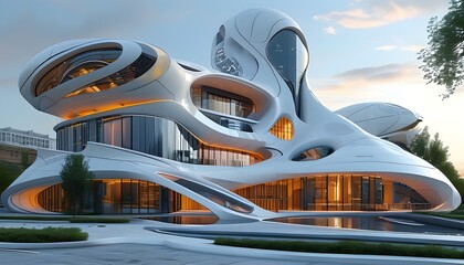 Futuristic architecture design featuring holographic technology and advanced tools for innovative building solutions