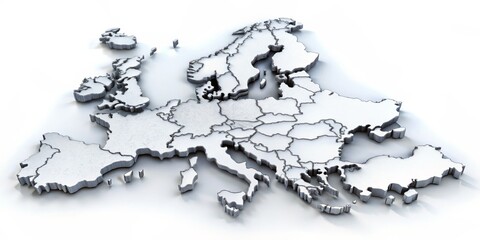 3d rendered metallic map of europe, 3d rendering, metallic, europe