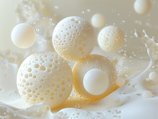 Sticker - Abstract Milk Splash with White Spheres