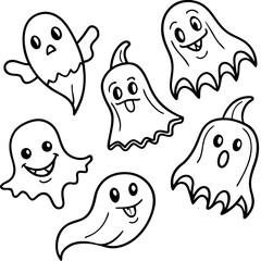 Wall Mural - Whimsical & Spooky Ghosts Floating Outline Vector