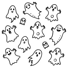 Sticker - Whimsical & Spooky Ghosts Floating Outline Vector