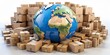 © Stock Spectrum - Global Shipping and Delivery, Cardboard Boxes, Earth Globe, Ecommerce, Logistics, Supply Chain