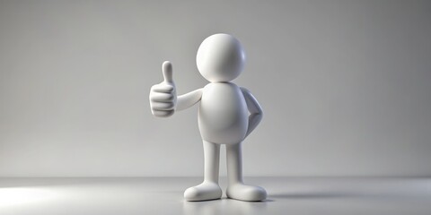 White 3D Character Giving Thumbs Up, 3D rendering, simple, minimalism, white background, thumbs up gesture, digital art