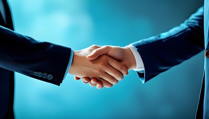 Wall Mural - Handshake representing partnership and collaboration against a professional blue backdrop