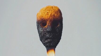 Wall Mural - Depiction of emotional burnout, featuring a completely burned-out matchstick representing a person on a white background