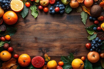 Wall Mural - Thanksgiving Theme: Wooden Table Fall Decor with Copy Space for Festive and Rustic Celebrations