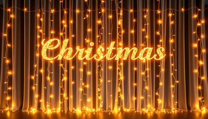 Wall Mural - Christmas banner design with glittering golden lights curtain isolated with white highlights, png