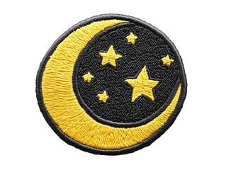 this decorative patch showcases a crescent moon surrounded by shining stars, crafted with vibrant ye