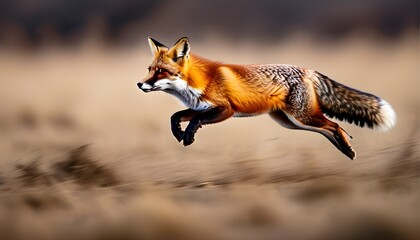 Wall Mural - Swift red fox in motion across grassy wilderness, showcasing agility and the essence of wildlife in its natural habitat