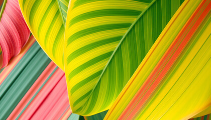 closeup nature view of colorful leaf background. Flat lay, nature banner concept, tropical leaf isolated with white highlights, png