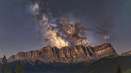 A breathtaking view of the Milky Way galaxy illuminating the night sky over a mountain range.