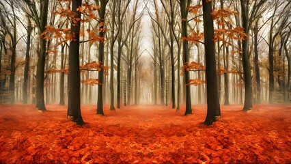 Vibrant forest floor blanketed with colorful autumn leaves