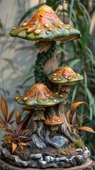 Wall Mural - Enchanted Forest: A Miniature Mushroom Sculpture