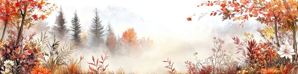 Wall Mural - A whimsical autumn landscape illustration with bold shapes. 