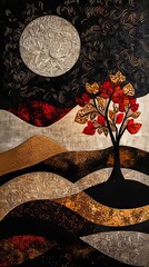 Wall Mural - A whimsical autumn landscape illustration with bold shapes. 