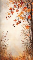 Wall Mural - A whimsical autumn landscape illustration with bold shapes. 