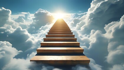 Wall Mural - Ascending stairway into clouds symbolizing personal growth and the journey to success