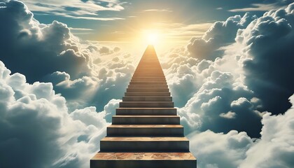 Wall Mural - Ascending stairway into clouds symbolizing personal growth and the journey to success