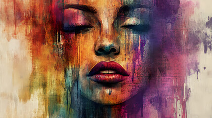 Wall Mural - face painted on wood