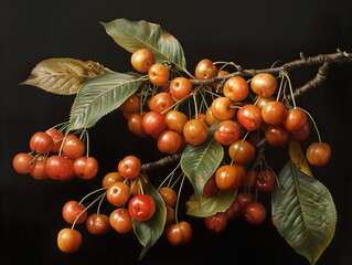 Canvas Print - Close-Up of Ripe Cherries on a Branch