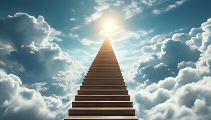 Wall Mural - Ascending stairway into clouds symbolizing personal growth and the journey to success