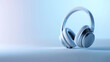 © Ivan - Beautiful modern white wireless headphones on a beautiful light background, banner or advertisement for headphones with space for logo, text or inscriptions