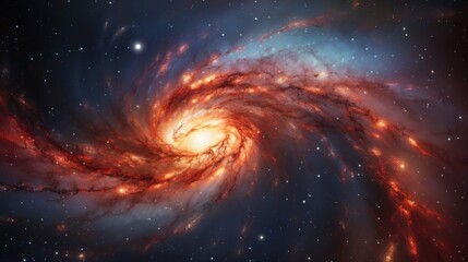 Wall Mural - a swirling nebula of vibrant red and orange hues, illuminated by a bright star at its center.