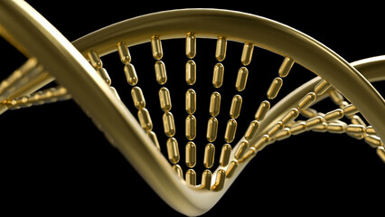 Wall Mural - The Gold Dna in black background  for sci or medical concept 3d rendering.