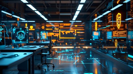 Data digital security concept in office interior