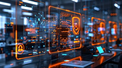 Data digital security concept in office interior