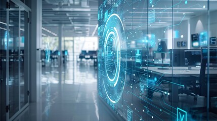 Data digital security concept in office interior